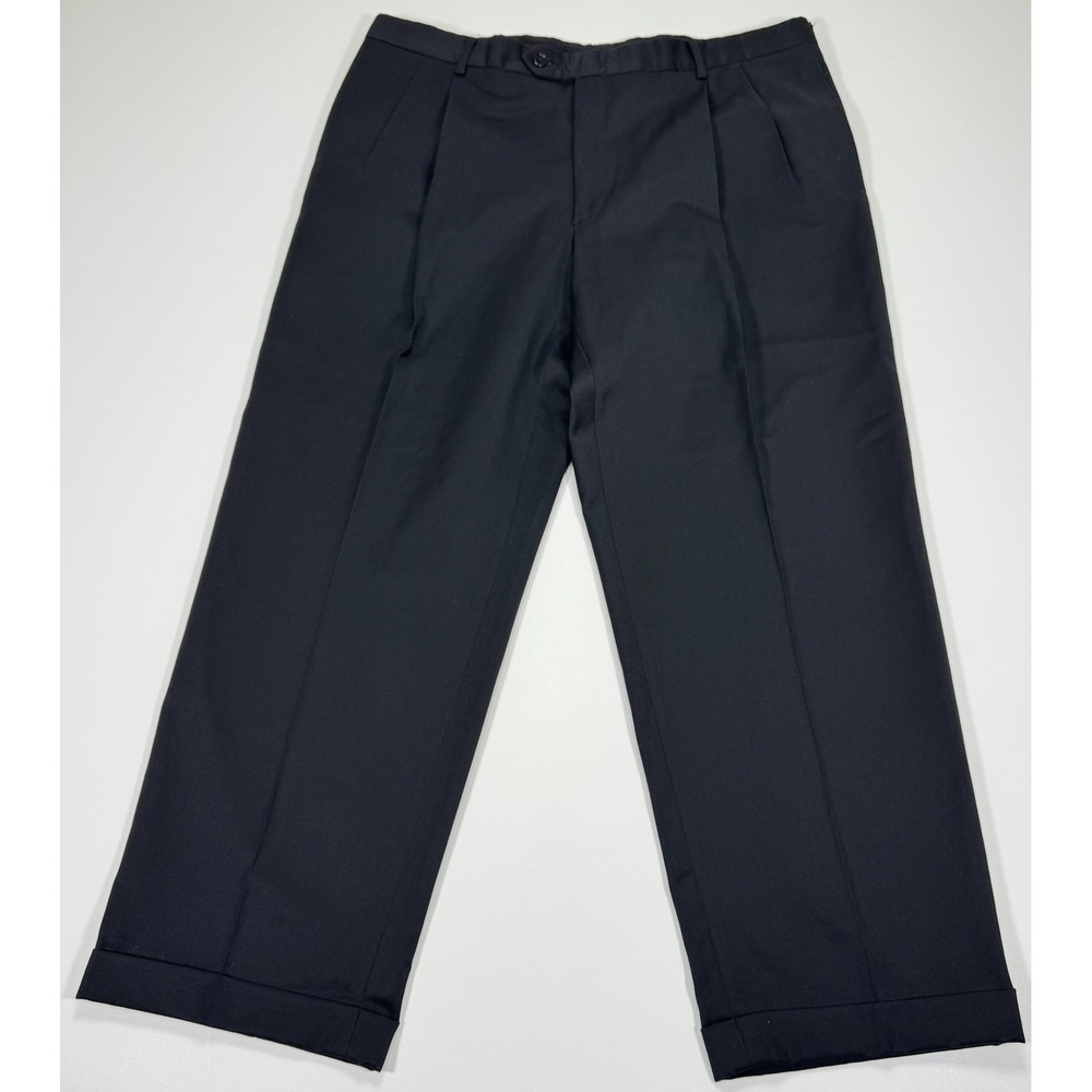 Austin Reed Dress Pants Mens 36x28 Black Super 100s Pleated Cuffed Union USA